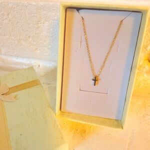 NWOT- 14K Gold Plated Mini Cross Pendant Necklace -17.5”L